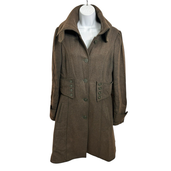 RD Style Wool Blend Brown Coat Sz M Dark Academia Corset Skirted Fit Whimsy Goth - Picture 9 of 10